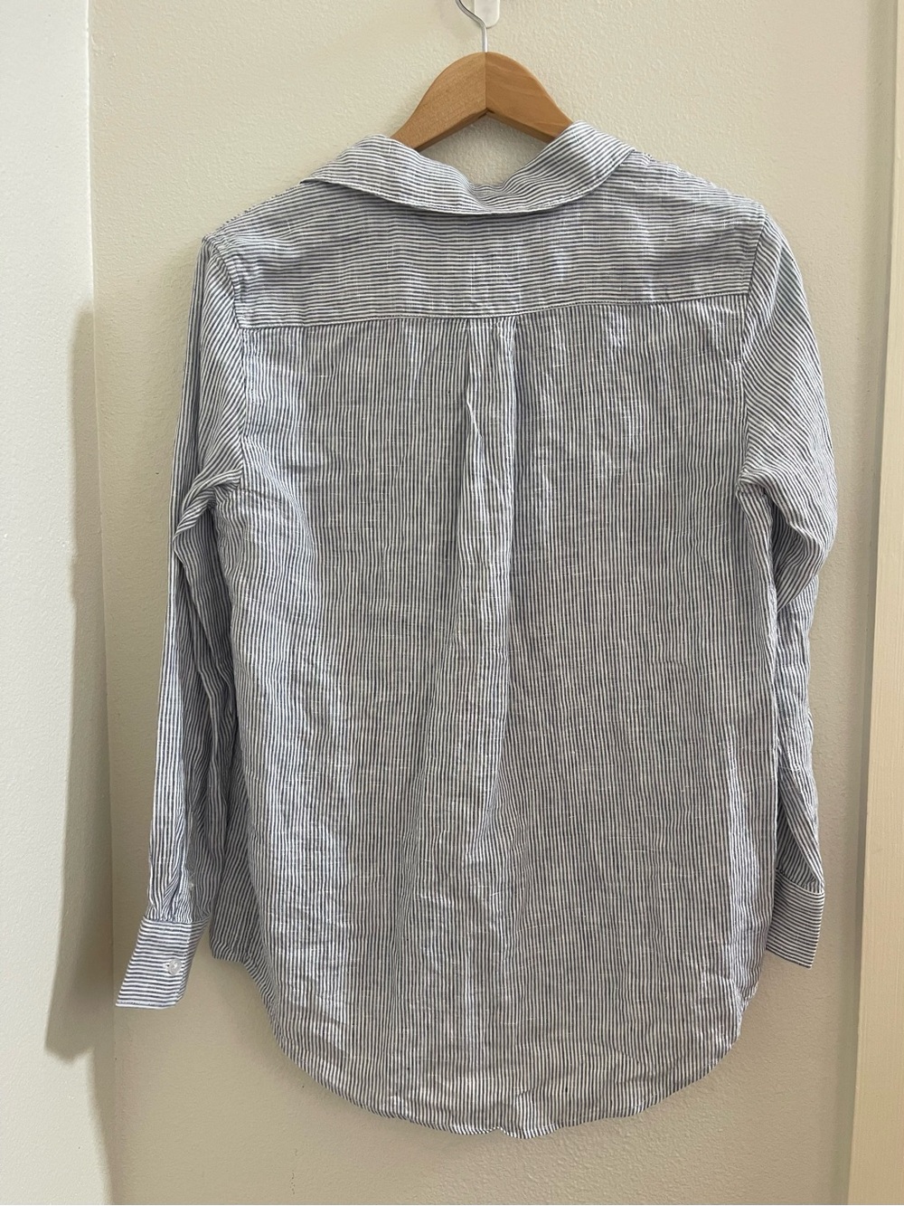 Quince NEW 100% European Linen Long Blue Sleeve Pinstripe Shirt Small Size Small - Picture 3 of 6